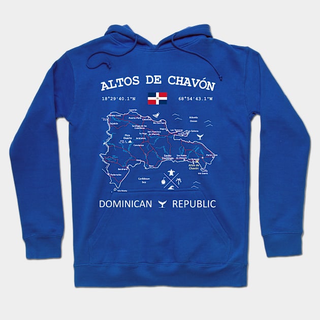 Altos de Chavón Dominican Republic Flag Travel Map Coordinates GPS Hoodie by French Salsa